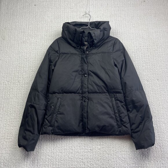Lacoste Quilted Down Puffer Coat Snap Women's Size 38 Black Convertible Collar - Picture 1 of 15